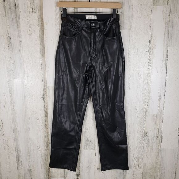 Abercrombie & Fitch 90's Vegan Leather Jeans Sz 26 - Picture 2 of 6